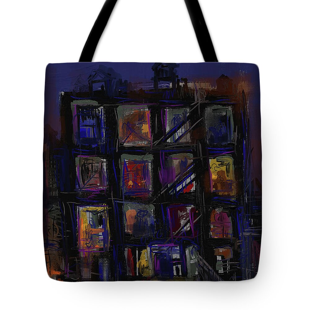 Abstract Building Tote Bag featuring the mixed media Neighbors by Russell Pierce