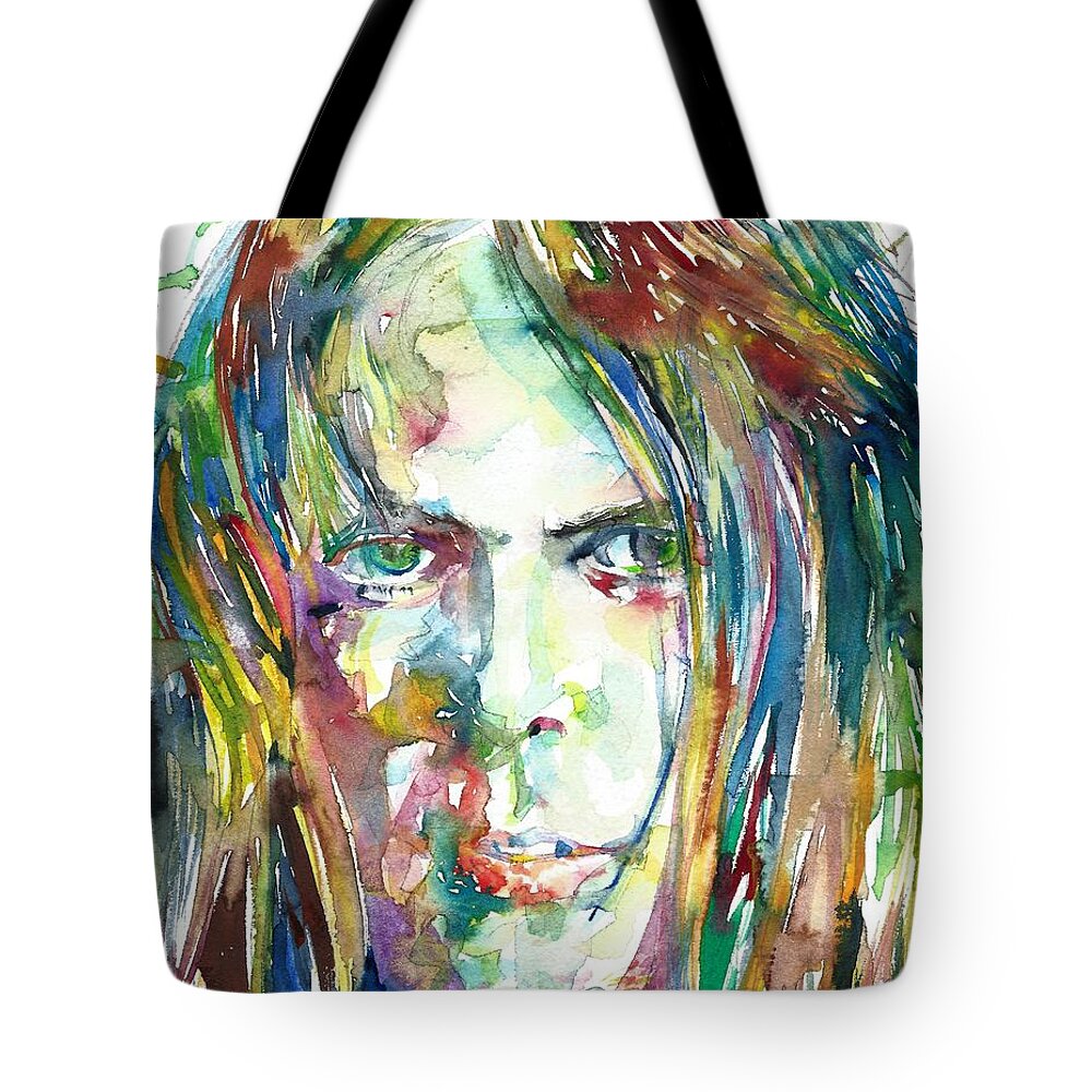 Neil Young Tote Bag featuring the painting NEIL YOUNG portrait by Fabrizio Cassetta