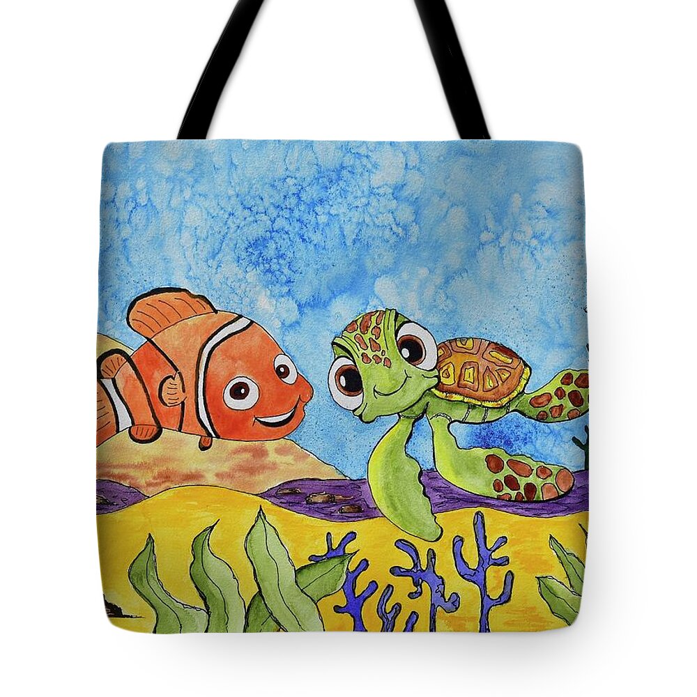Linda Brody Tote Bag featuring the painting Nemo and Squirt by Linda Brody