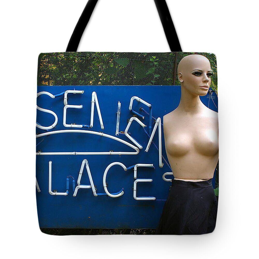 Neon Tote Bag featuring the photograph Neon and Mannequin by Randy Pollard