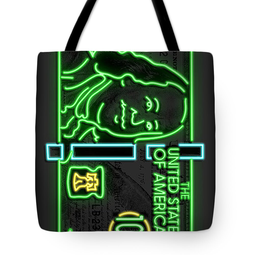 Neon Tote Bag featuring the digital art Neon Franks by Canvas Cultures
