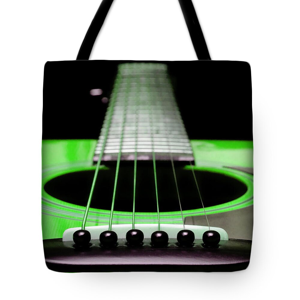 Andee Design Guitar Tote Bag featuring the photograph Neon Green Guitar 18 by Andee Design