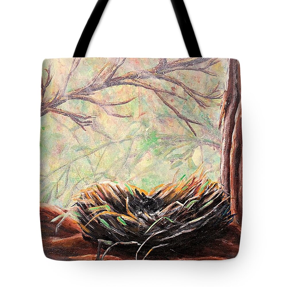 Brown Tote Bag featuring the painting Nest by Medea Ioseliani