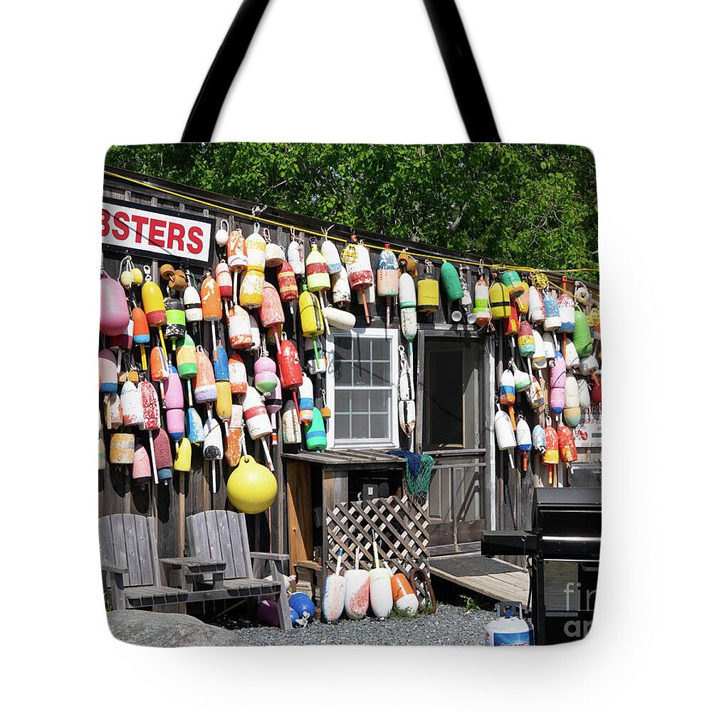 Buoys Tote Bag featuring the photograph New England Lobster Shack by Cathy Donohoue