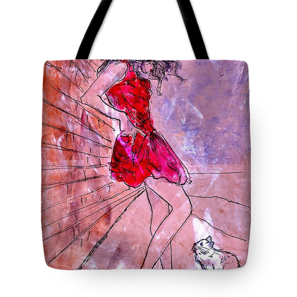 Cat Tote Bag featuring the painting New Friend by PJ Lewis