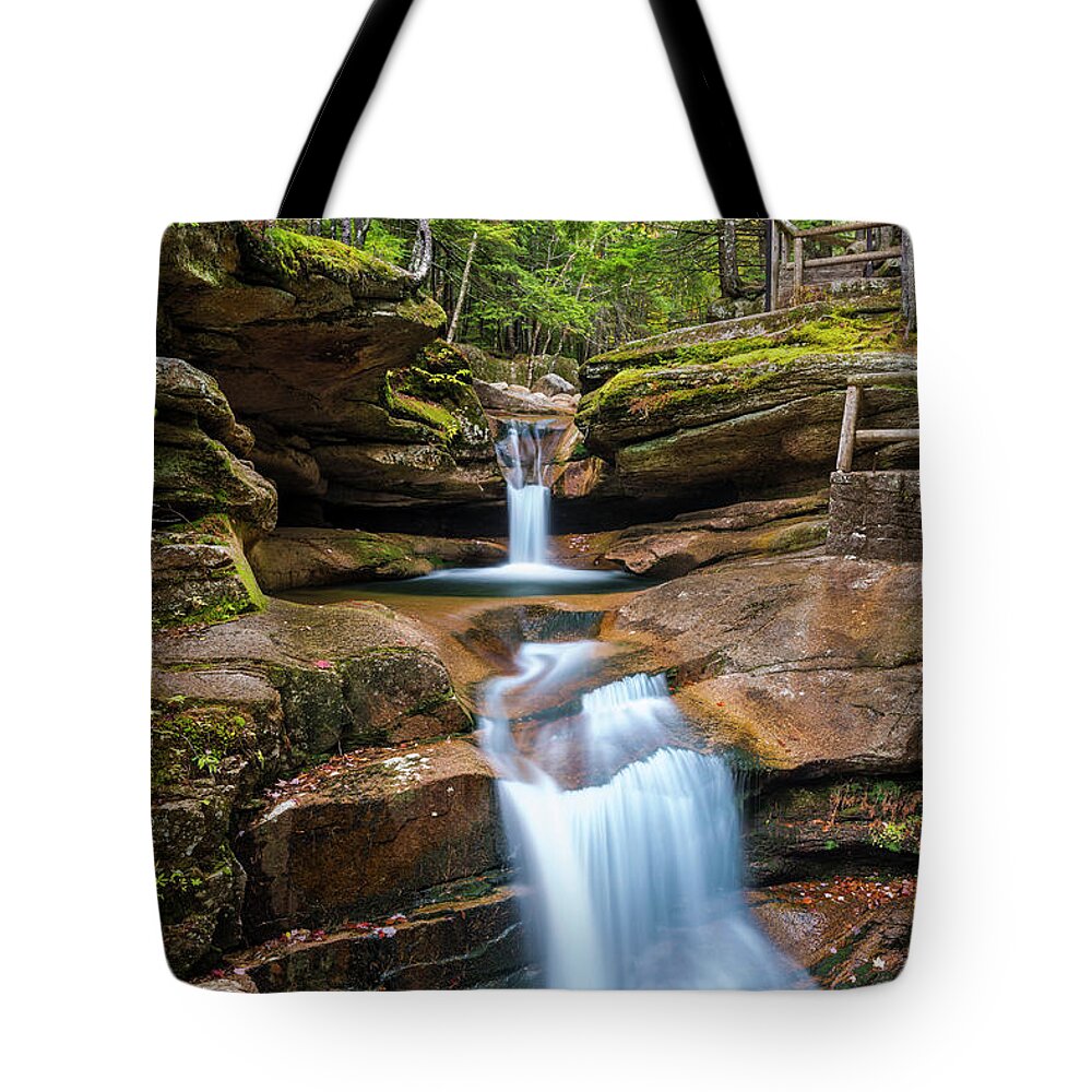 Fall Foliage Tote Bag featuring the photograph New Hampshire Sabbaday Falls in Autumn by Ranjay Mitra