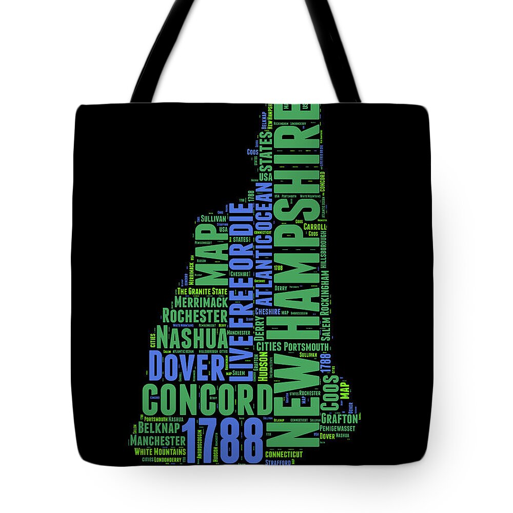 New Hampshire Tote Bag featuring the digital art New Hampshire Word Cloud Map 1 by Naxart Studio