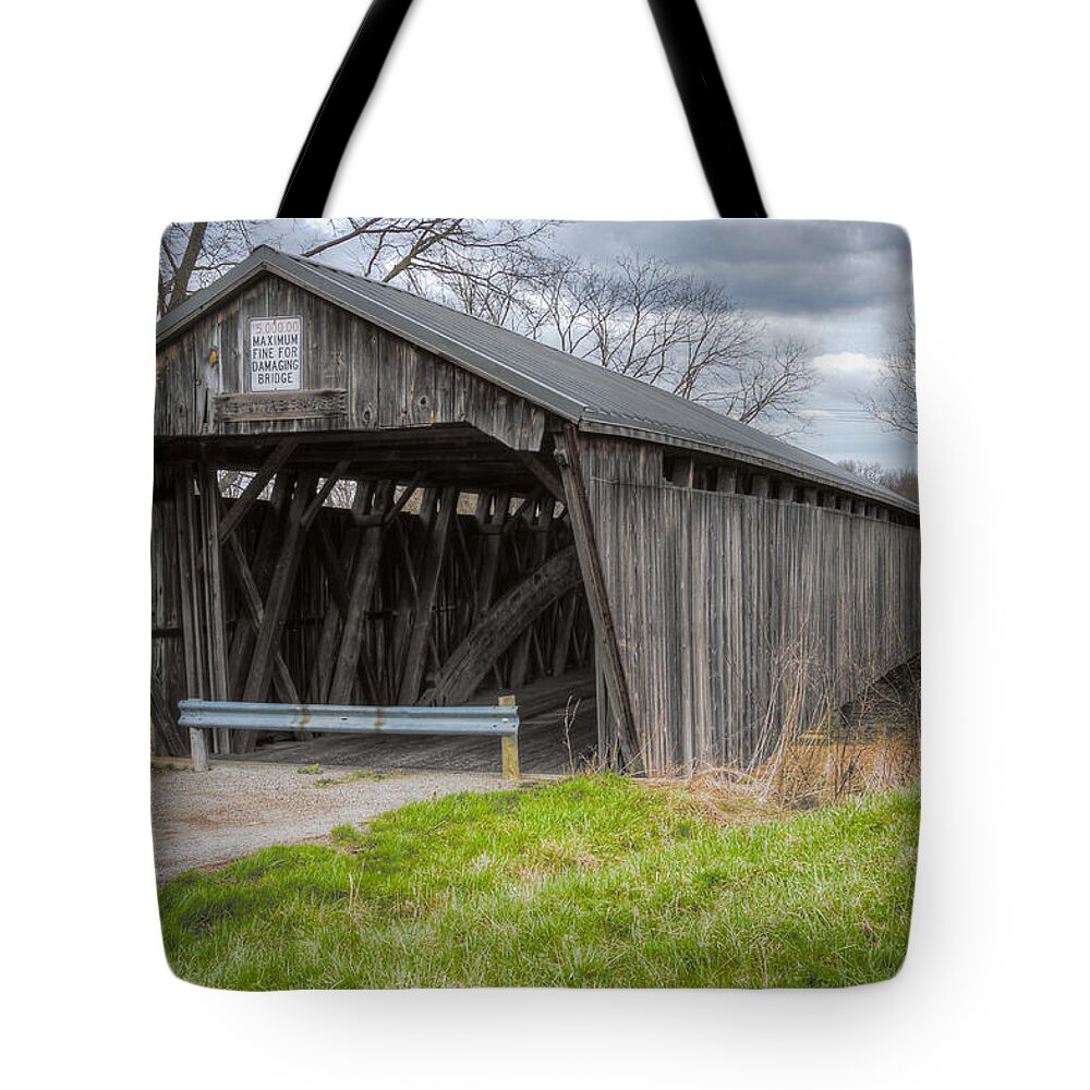 America Tote Bag featuring the photograph New Hope Covered Bridge by Jack R Perry