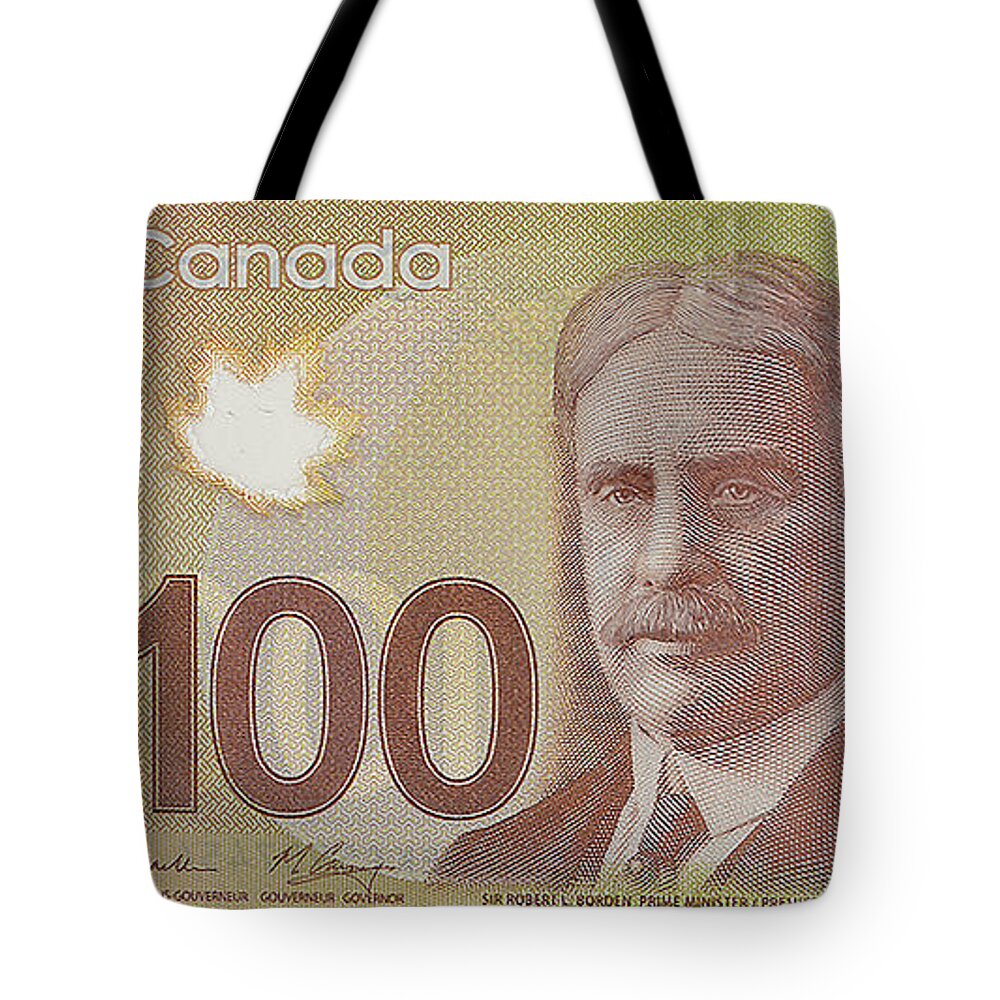 'paper Currency' By Serge Averbukh Tote Bag featuring the digital art New One Hundred Canadian Dollar Bill by Serge Averbukh