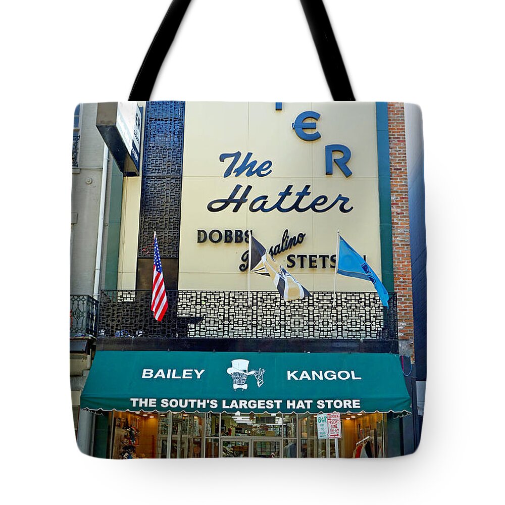 Meyer Tote Bag featuring the photograph New Orleans Hatter by Robert Meyers-Lussier