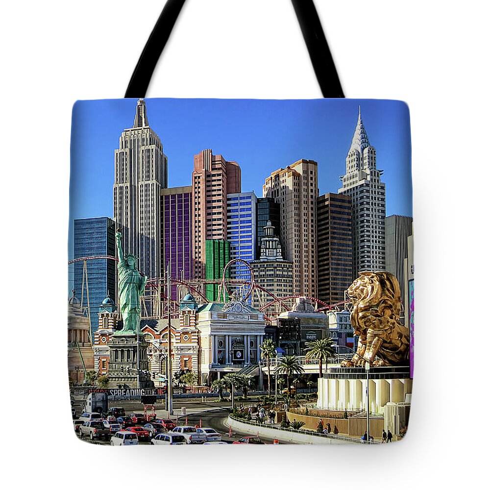Las Vegas Tote Bag featuring the photograph New York, New York by Tatiana Travelways