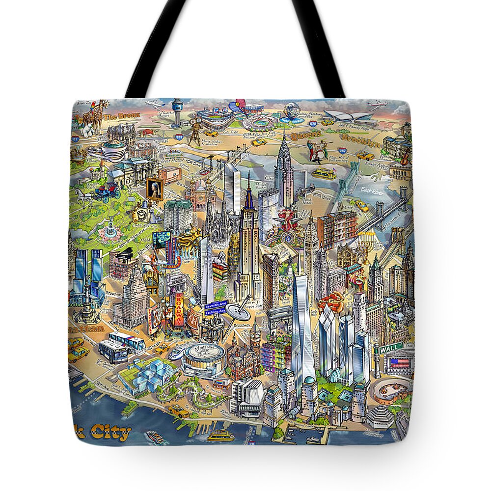 Manhattan Tote Bag featuring the painting New York City Illustrated Map by Maria Rabinky
