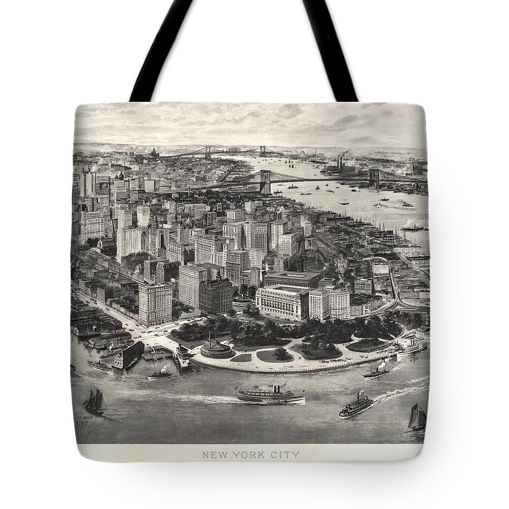 Map Tote Bag featuring the painting New York City Manhattan 1905 by Vincent Monozlay