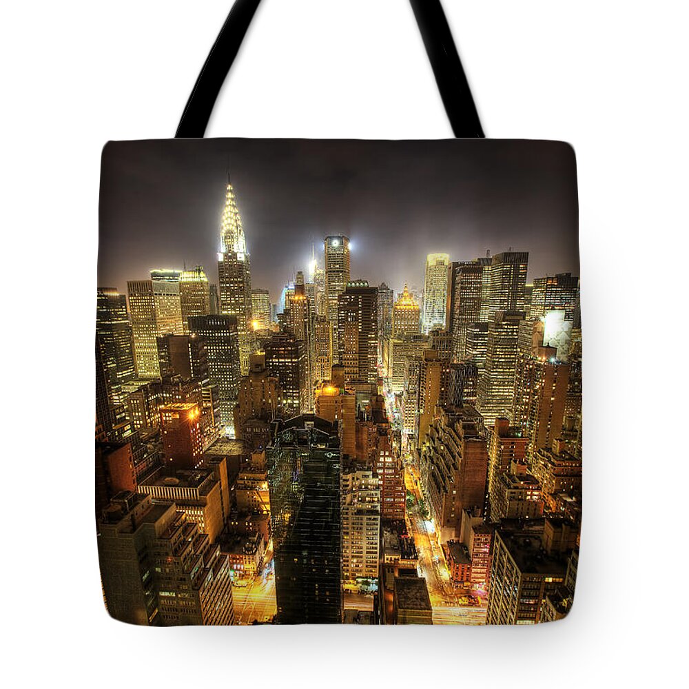 New York City Skyline Tote Bag featuring the photograph New York City Night by Shawn Everhart