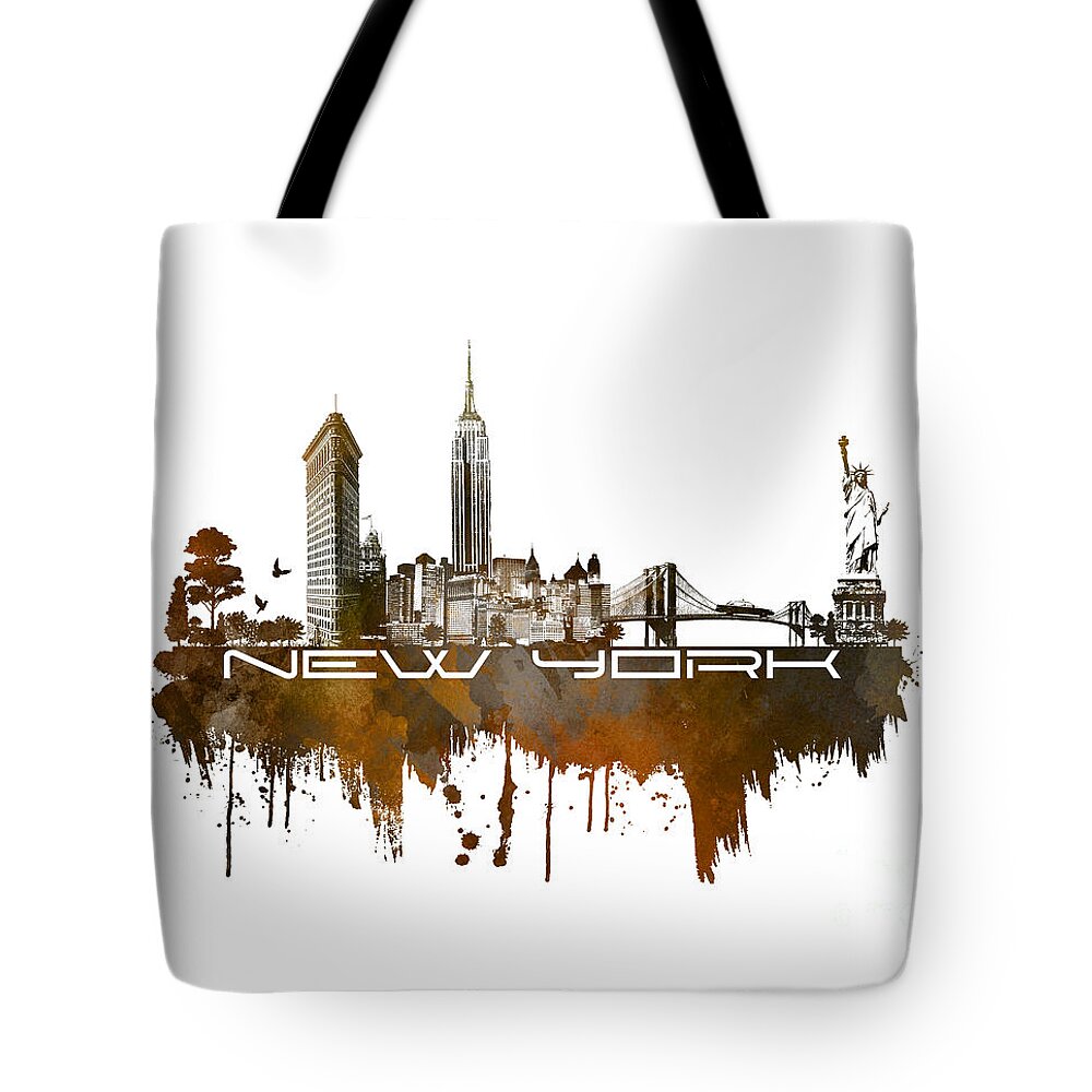 New York Tote Bag featuring the digital art New York city skyline brown by Justyna Jaszke JBJart