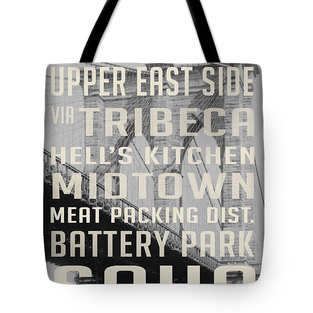 New York City Tote Bag featuring the photograph New York City Subway Stops Vintage Brooklyn Bridge by Edward Fielding