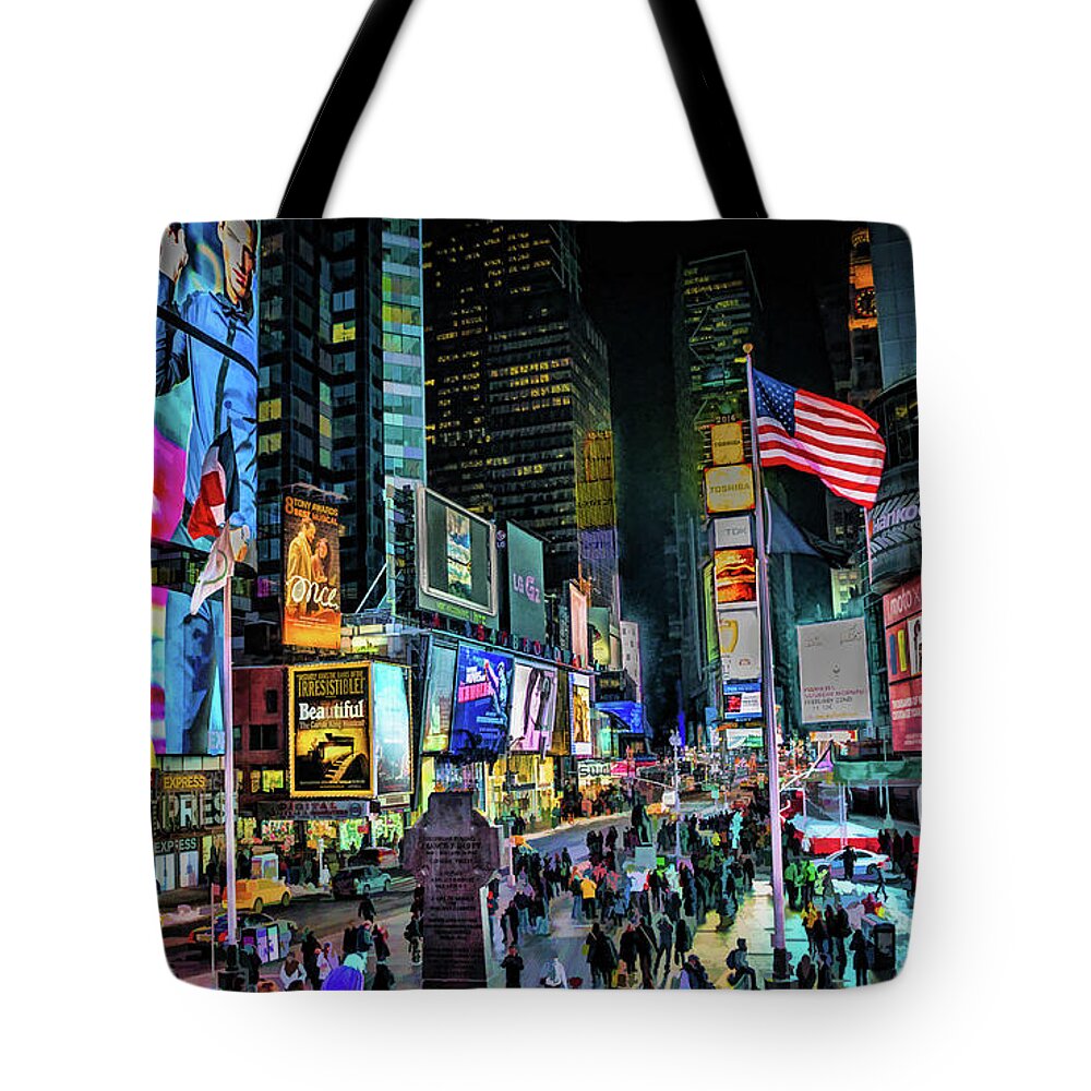 New York Tote Bag featuring the painting New York City Times Square by Christopher Arndt
