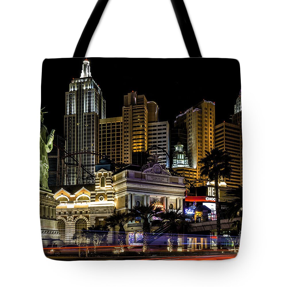 Las Tote Bag featuring the photograph New York New York Las Vegas by Peter Dang