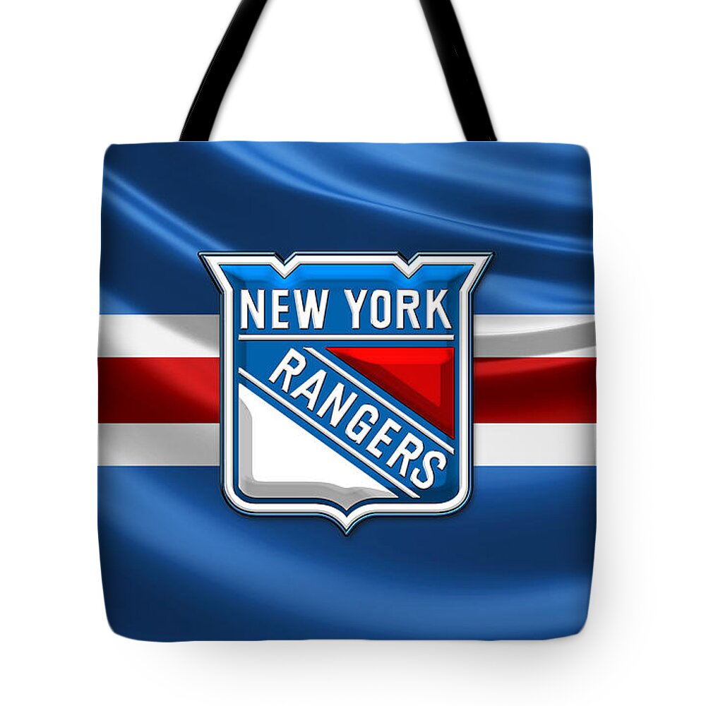 �hockey Hall Of Fame 3d� By Serge Averbukh Tote Bag featuring the photograph New York Rangers - 3D Badge Over Flag by Serge Averbukh