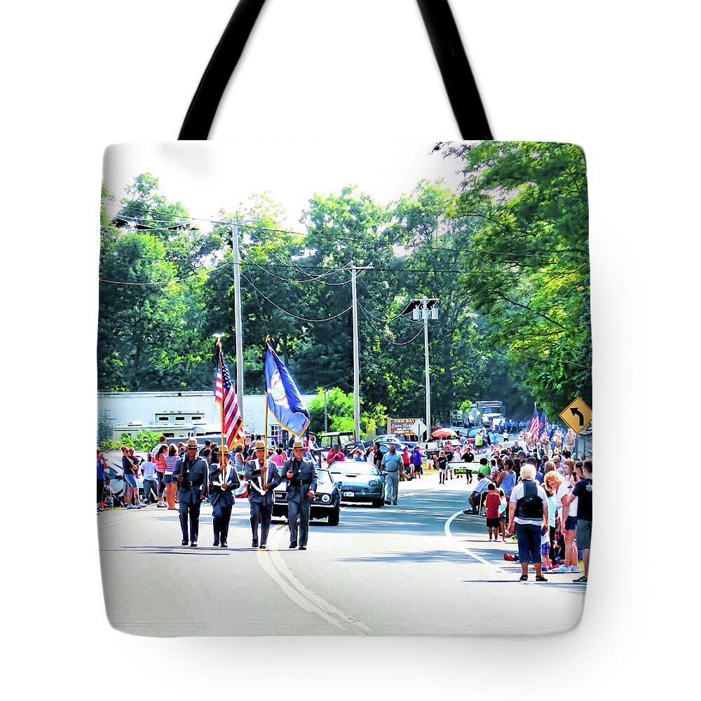New York State Tote Bag featuring the painting New York State Police Color Guard 2 by Jeelan Clark