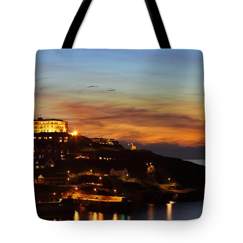 Newquay Tote Bag featuring the photograph Newquay Harbor at Night by Nicholas Burningham