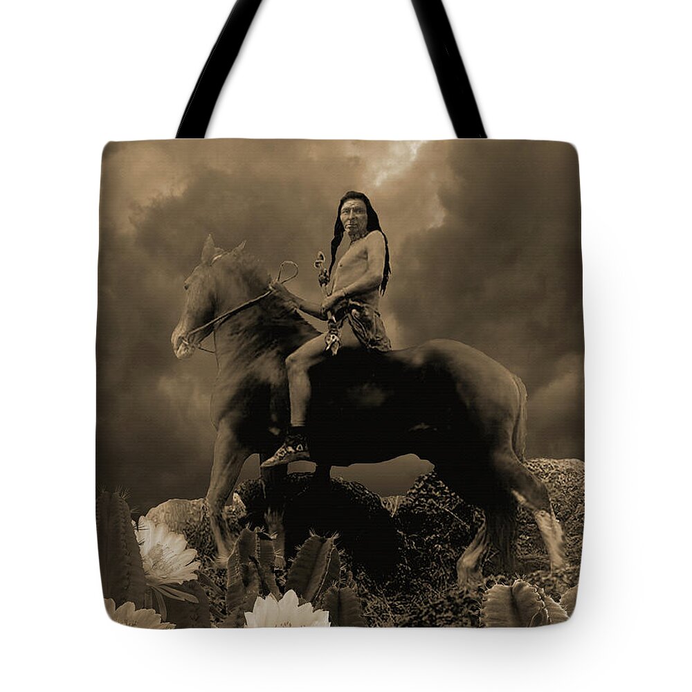 Native American Tote Bag featuring the digital art Nez Perce Scout by M Spadecaller