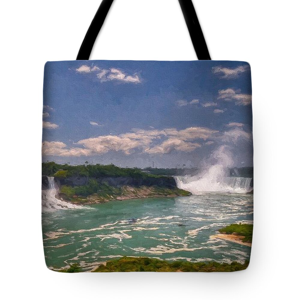Landscape Tote Bag featuring the digital art Niagara Falls #3 by Charmaine Zoe