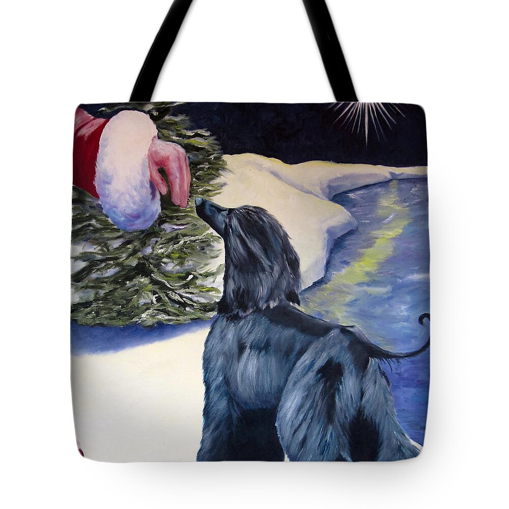 Afghan Hound Tote Bag featuring the painting Night Before Xmas by Terry Chacon