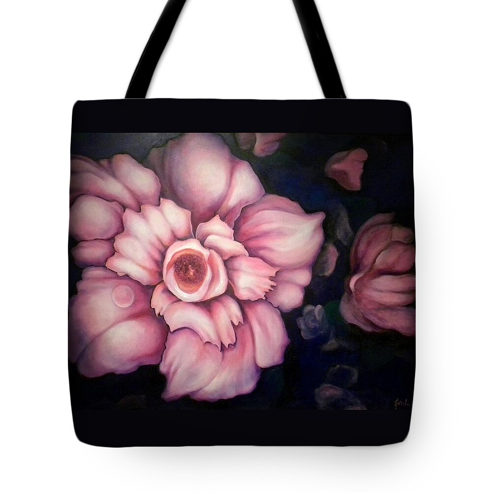Pinkish Large Blooms Tote Bag featuring the painting Night Blooms by Jordana Sands