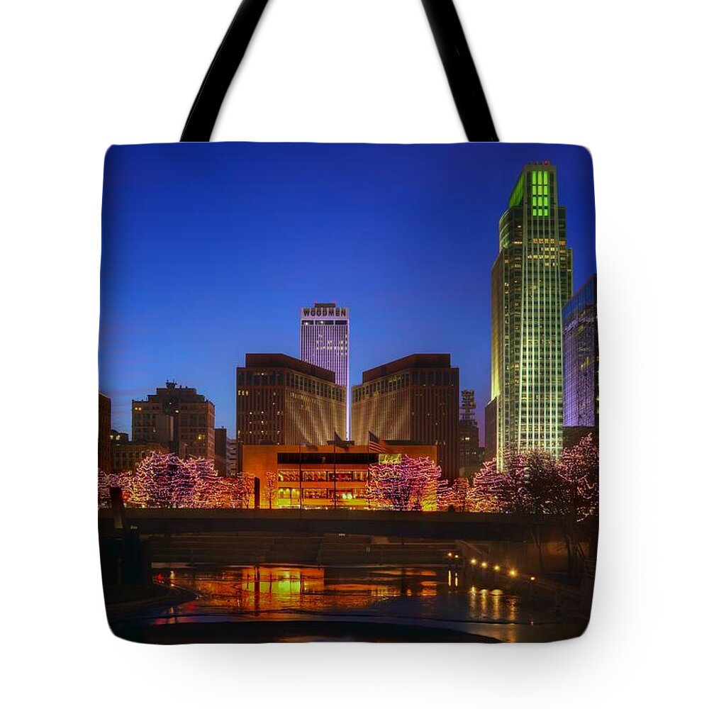Omaha Nebraska Tote Bag featuring the photograph Night Cityscape - 2 - Omaha - Nebraska by Nikolyn McDonald