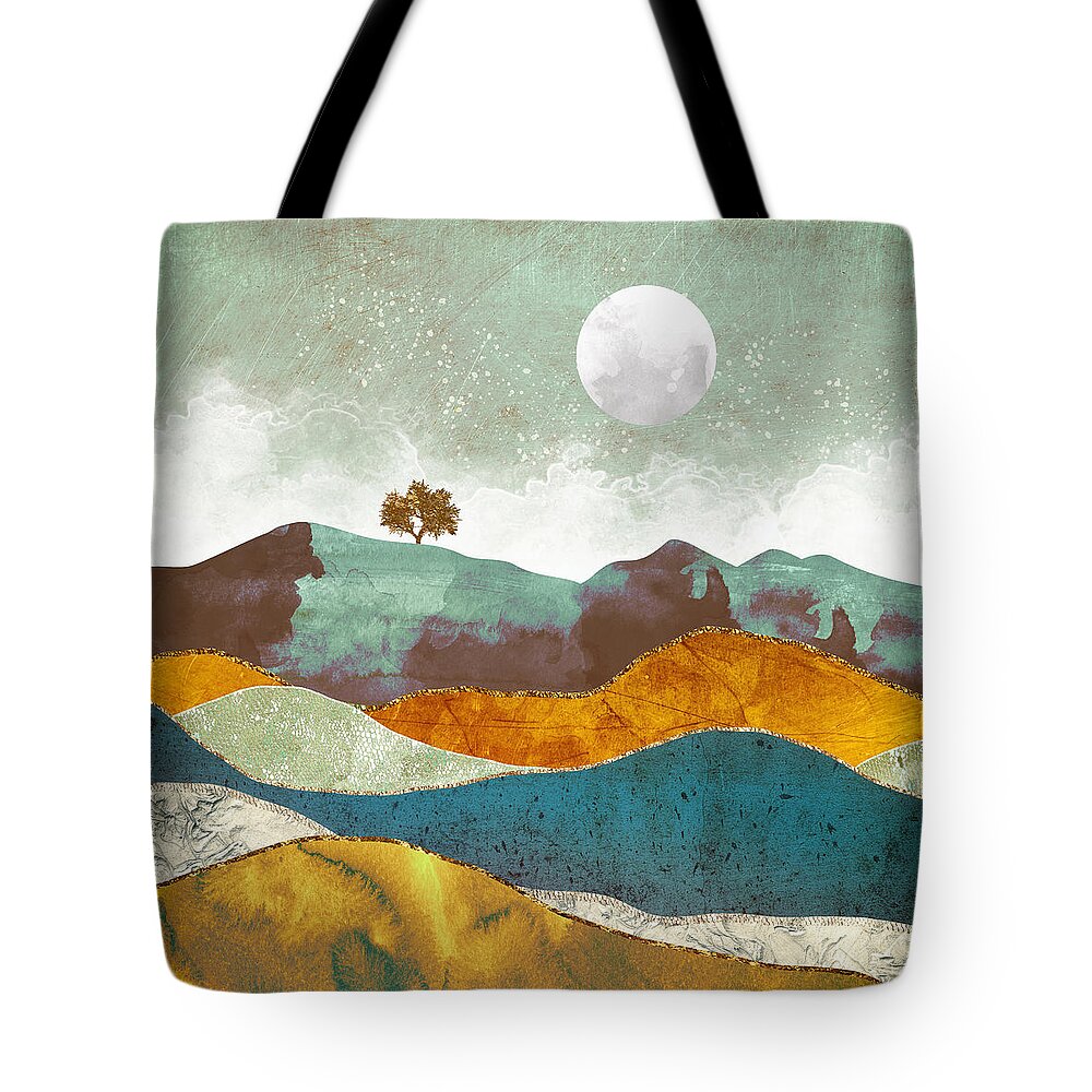 Moon Tote Bag featuring the digital art Night Fog by Spacefrog Designs