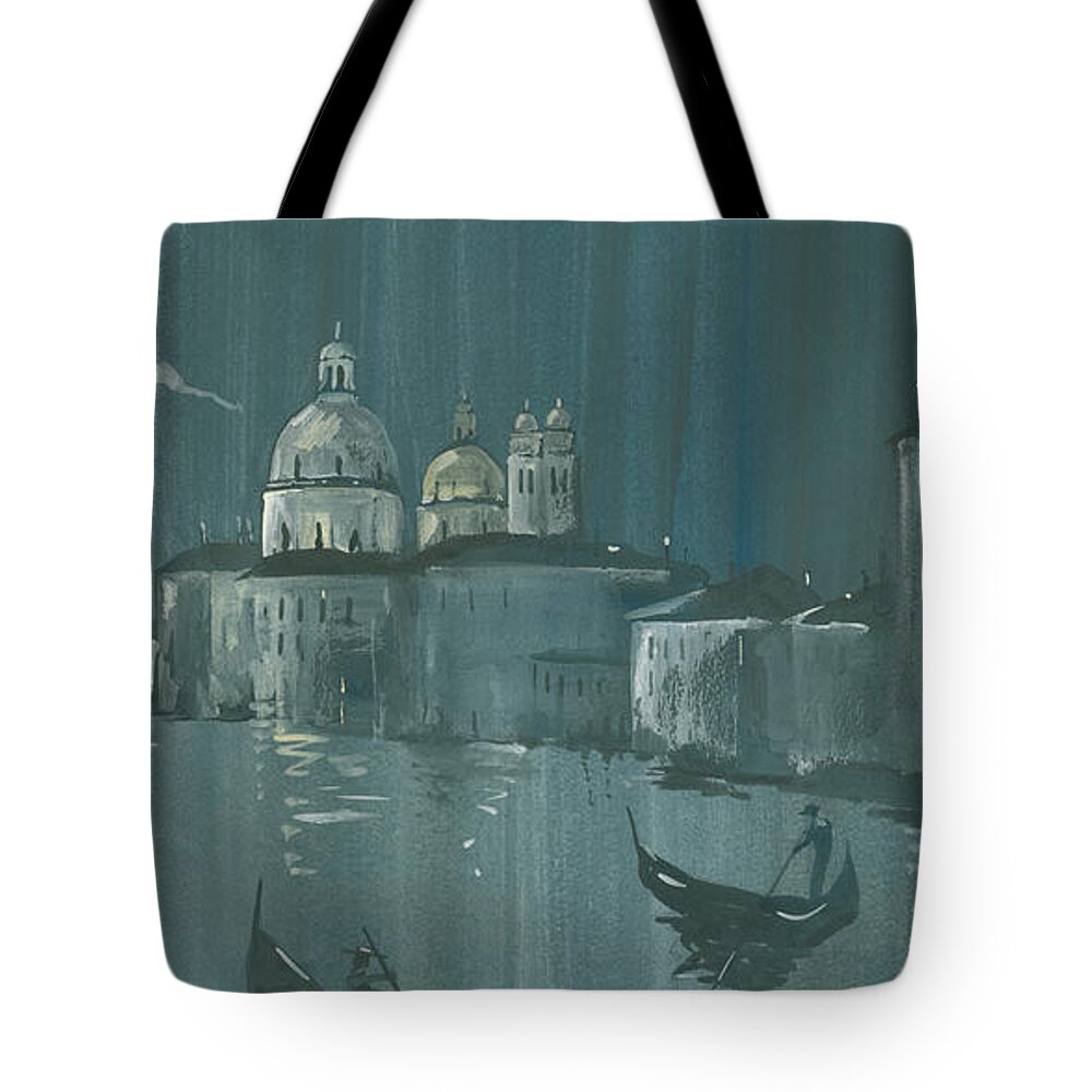 Painting Tote Bag featuring the painting Night in Venice. Gondolas by Igor Sakurov