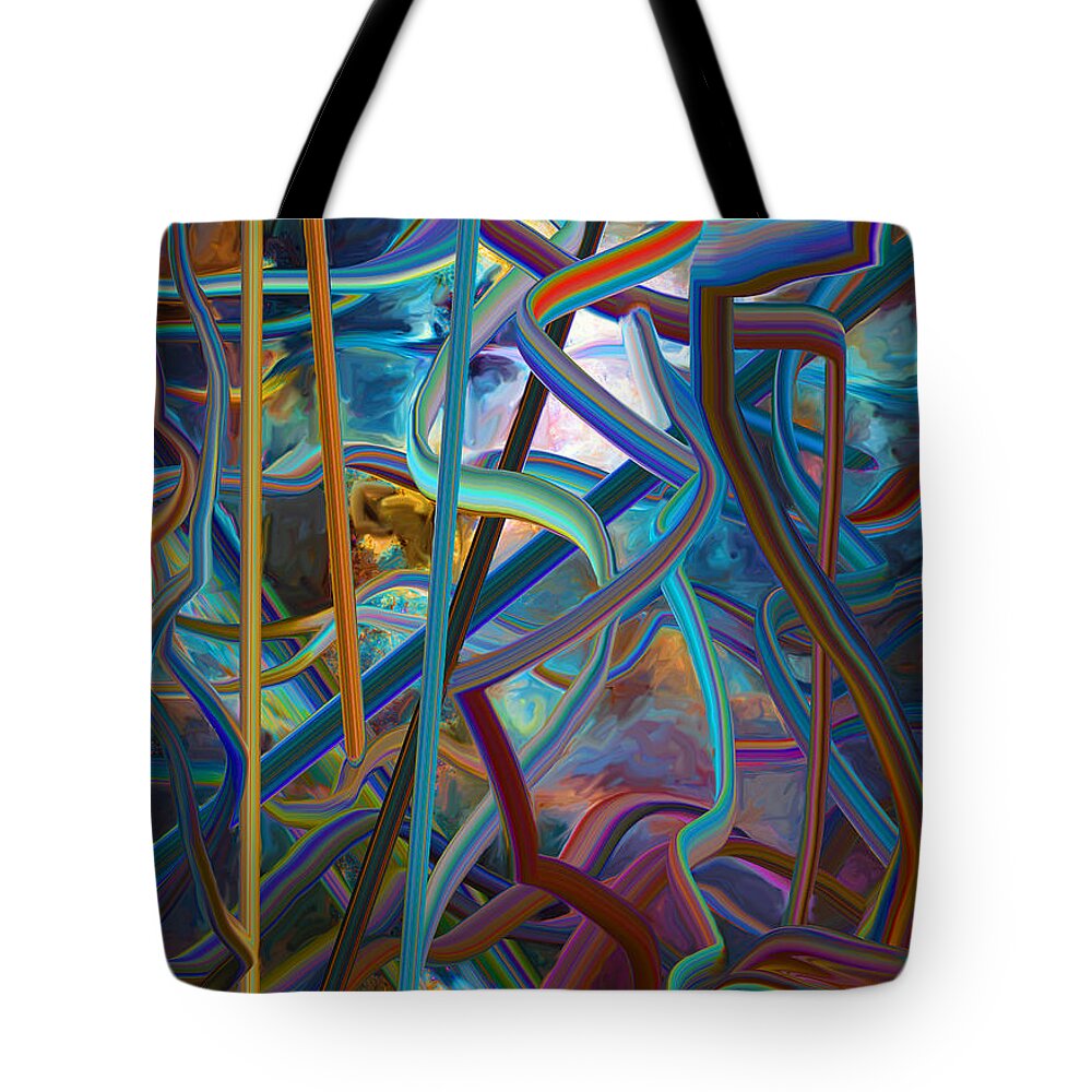 Original Modern Art Abstract Contemporary Vivid Colors Tote Bag featuring the digital art Night Line by Phillip Mossbarger