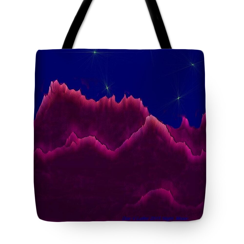 Night Moon Stars Mountain Heaven Tote Bag featuring the digital art Night. Moon by Dr Loifer Vladimir