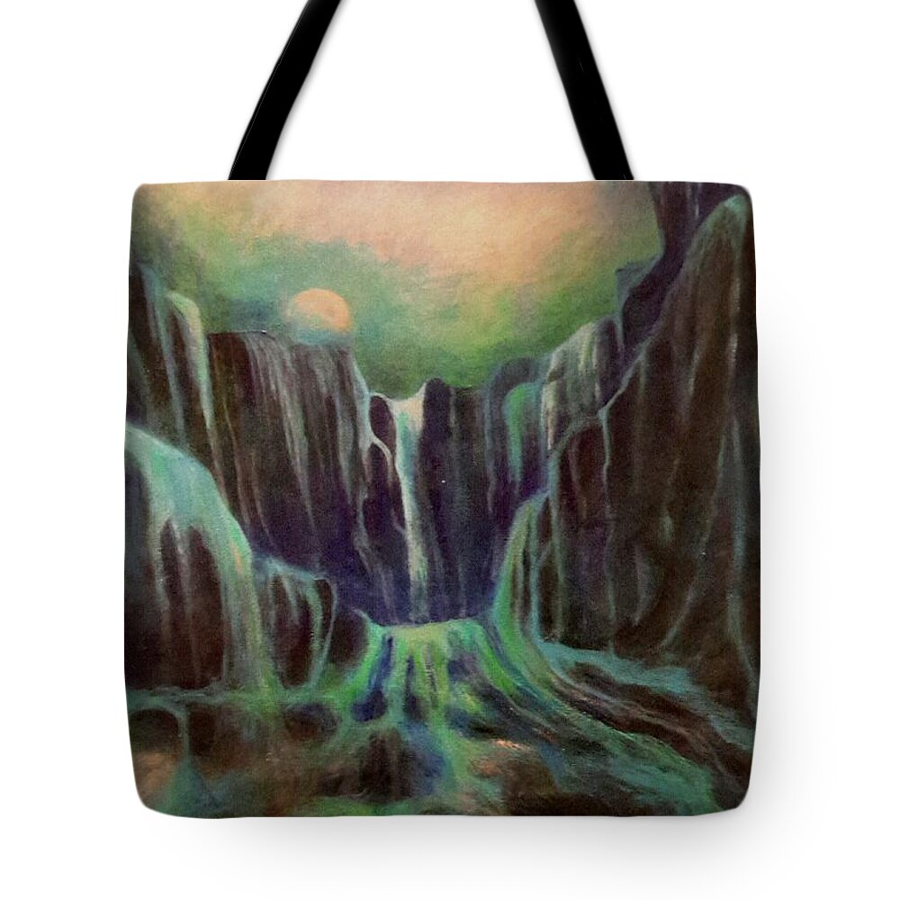 Landscape Tote Bag featuring the painting Night of the Fall by Alison Caltrider