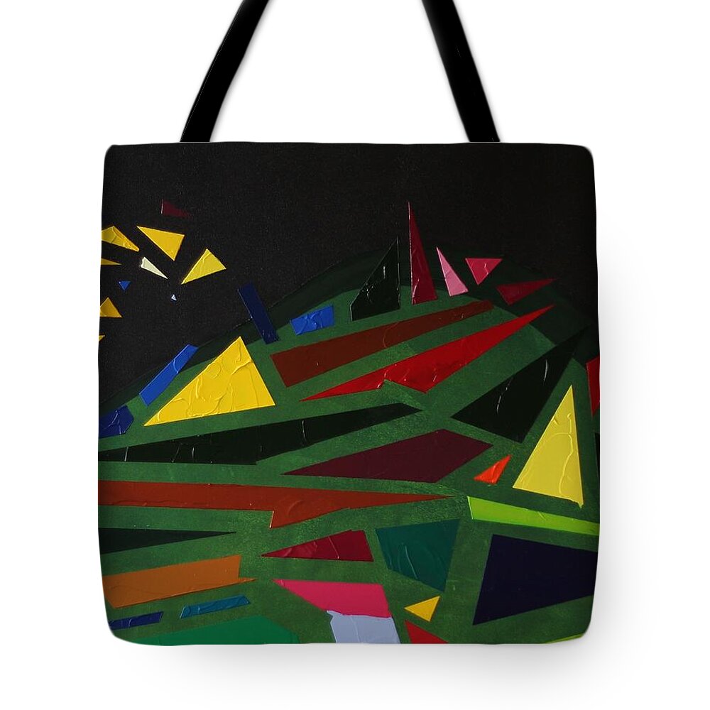 Night Tote Bag featuring the painting Night on the Green Fractures and Lights by Valerie Catoire