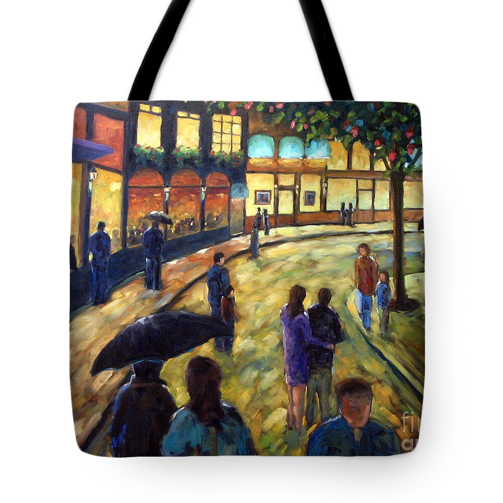 Cityscape Tote Bag featuring the painting Night on the town by Richard T Pranke