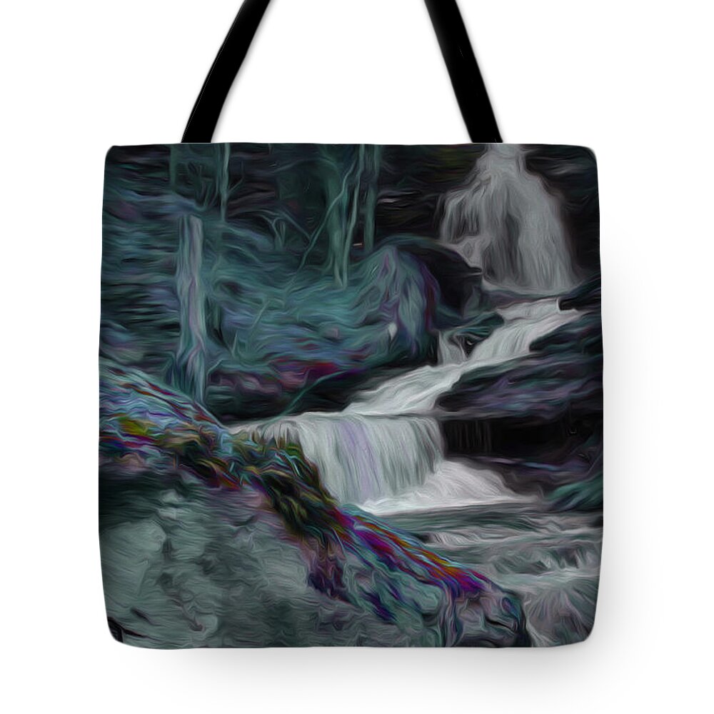 Rainbow Tote Bag featuring the digital art Night Rainbow Waterfall by Beth Venner