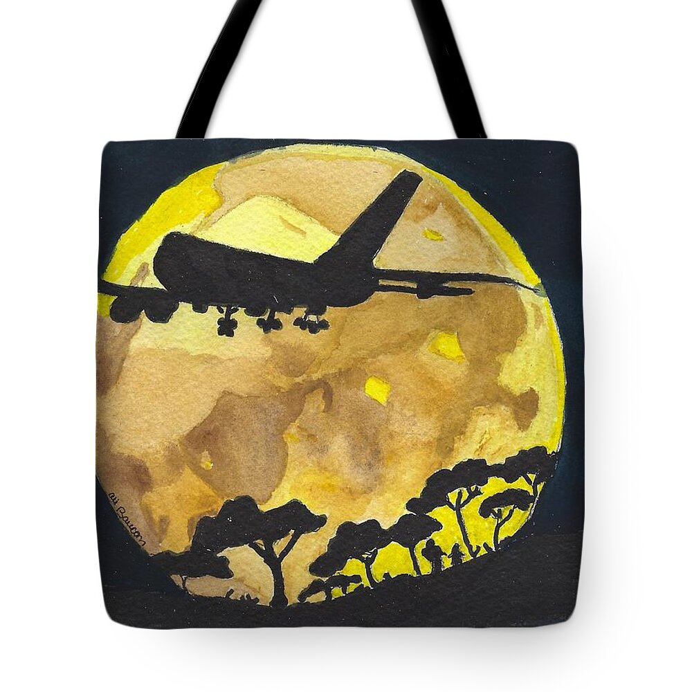 Plane Tote Bag featuring the painting Night Travels by Ali Baucom
