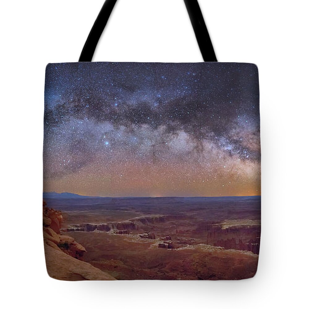 Sky Tote Bag featuring the digital art Nightscape by Lena Owens - OLena Art Vibrant Palette Knife and Graphic Design