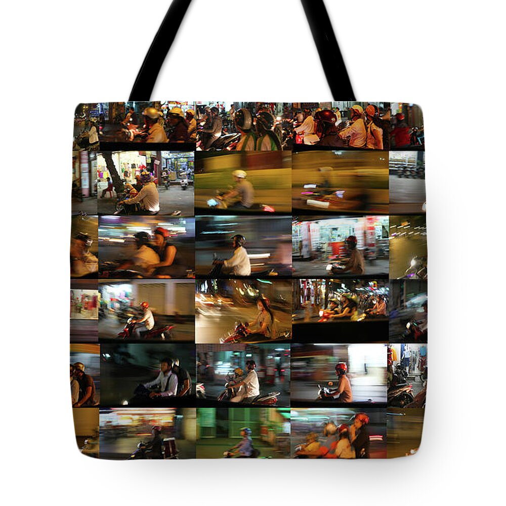 Vietnam Tote Bag featuring the photograph Nighttime Scooters, Hanoi by Stephen Farley
