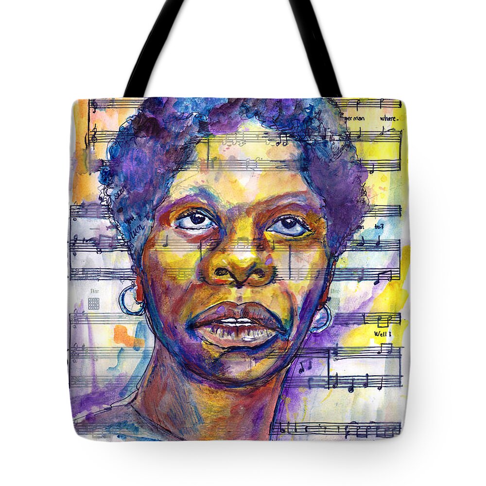Music Inspired Art Tote Bag featuring the painting Nina by Howard Barry