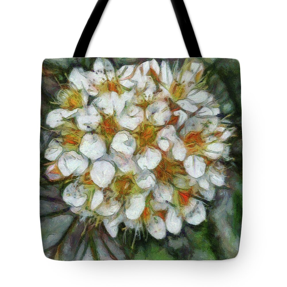 Bouquets Tote Bag featuring the digital art Nine Bark Blossom by Leslie Montgomery