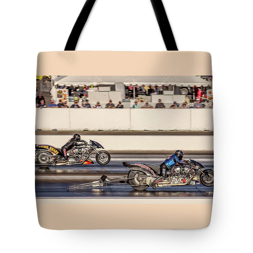2017 Tote Bag featuring the photograph Nitro Harleys by Darrell Foster