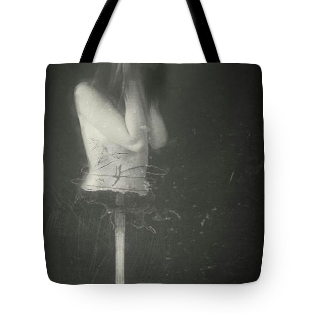 Halloween Tote Bag featuring the mixed media the Mannequin by Elisabeth Elisabeth