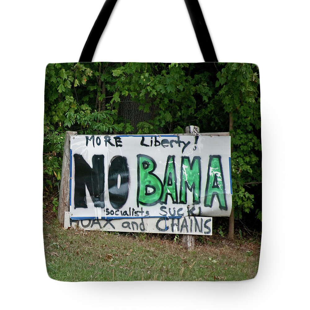 Sign Tote Bag featuring the photograph No Bama by David Arment