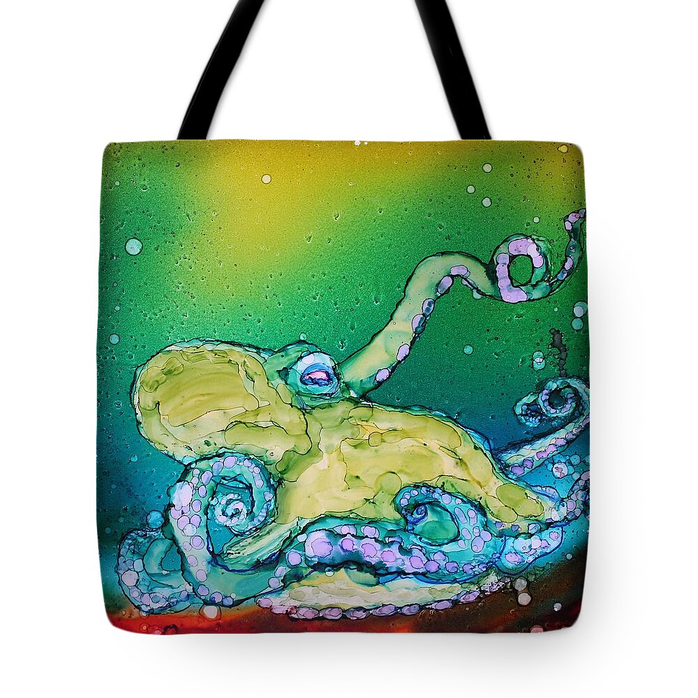 Octopus Tote Bag featuring the painting No Bones About It by Ruth Kamenev