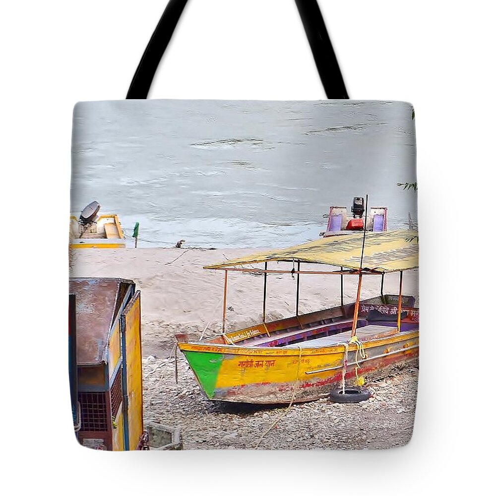 Boat Tote Bag featuring the photograph No Swimming - Rishikesh India by Kim Bemis