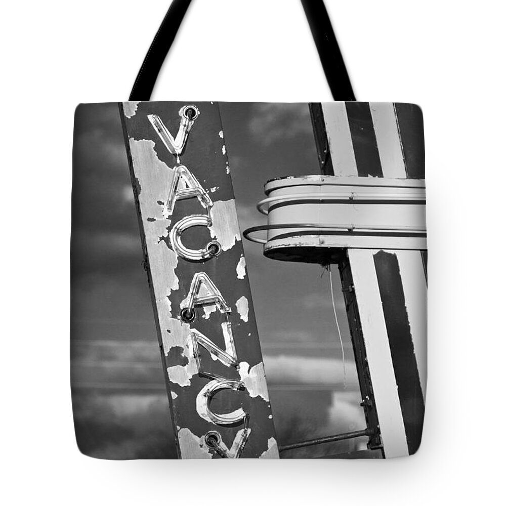 Sign Tote Bag featuring the photograph No Vacancy Sign in Art Deco Neon by ELITE IMAGE photography By Chad McDermott