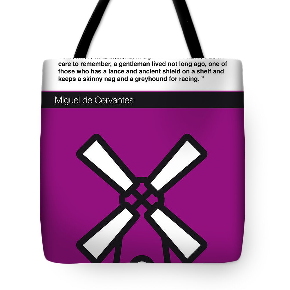 Miguel Tote Bag featuring the digital art No027-MY-Don Quixote-Book-Icon-poster by Chungkong Art